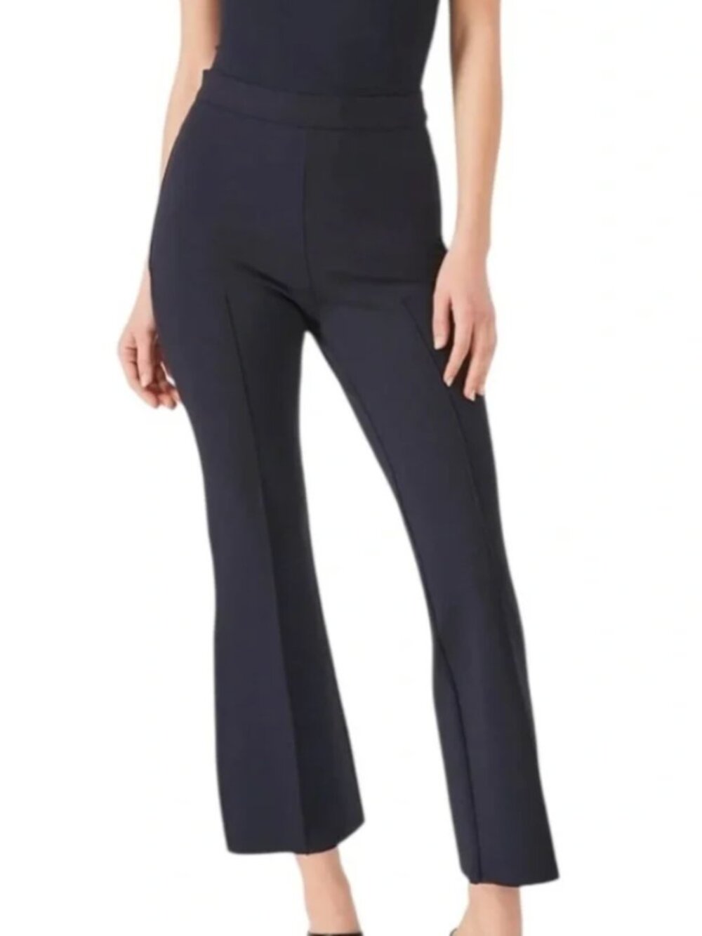GREY/VEN Women's Dark Navy Pintuck Flare Porterfield Cropped Pants i Size MEDIUM
